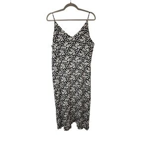 GAP Dress Black White Floral Print V Neck Midi Slip Sleeveless Size 18‎